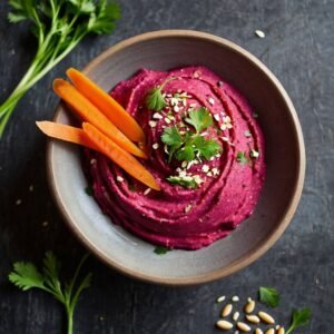 Beetroot Hummus with Carrot Sticks