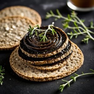 Black Garlic Spread on Rye Crackers