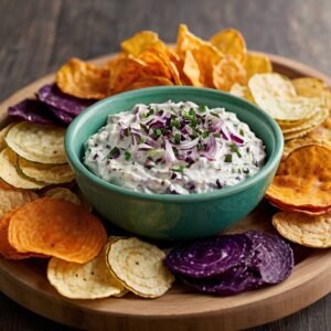 Caramelized Onion Dip with Veggie Chips