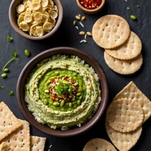 Edamame Hummus with Rice Crackers