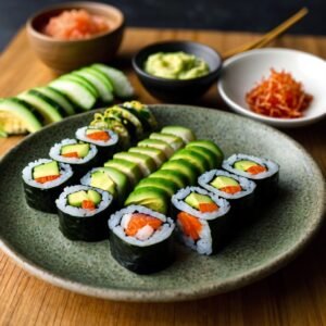 Gluten-free sushi rolls with avocado and cucumber