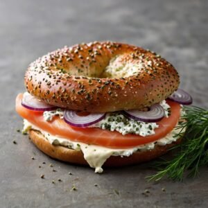 Smoked Trout and Cream Cheese Bagel