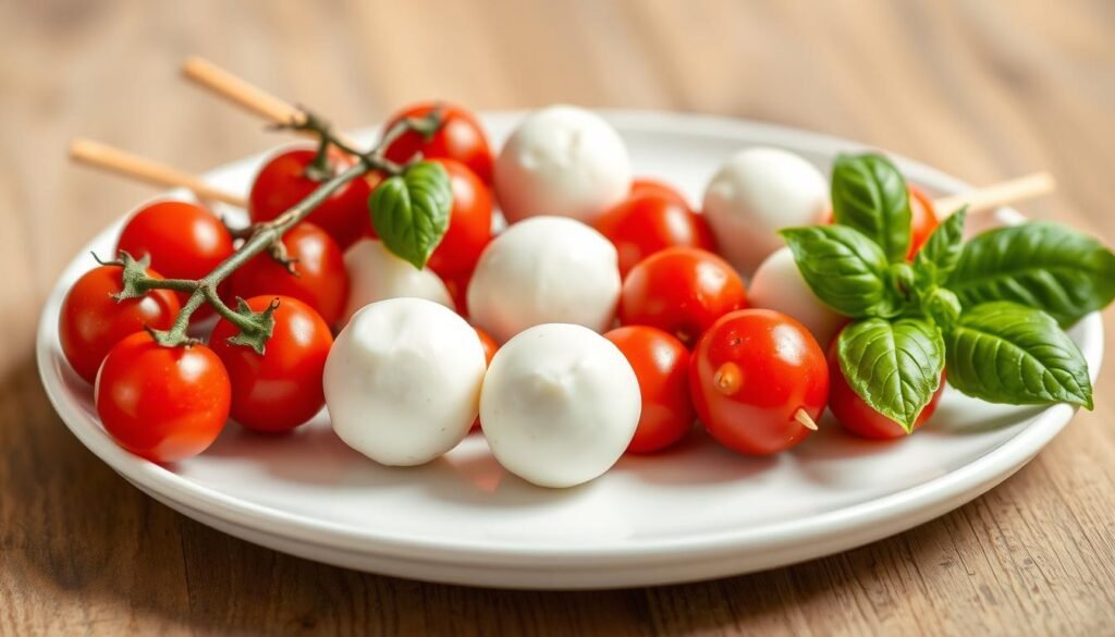 cherry tomato and mozzarella skewers