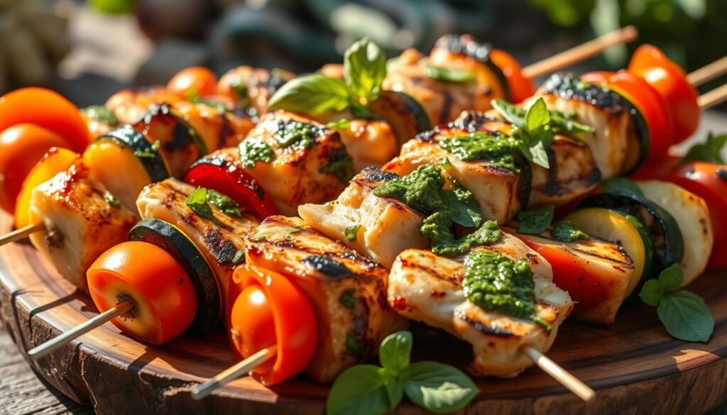 grilled chicken and veggie kebabs